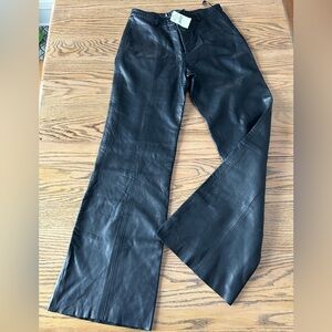 Banana Republic Size 6 soft black leather wide leg pants trouser pockets NWT